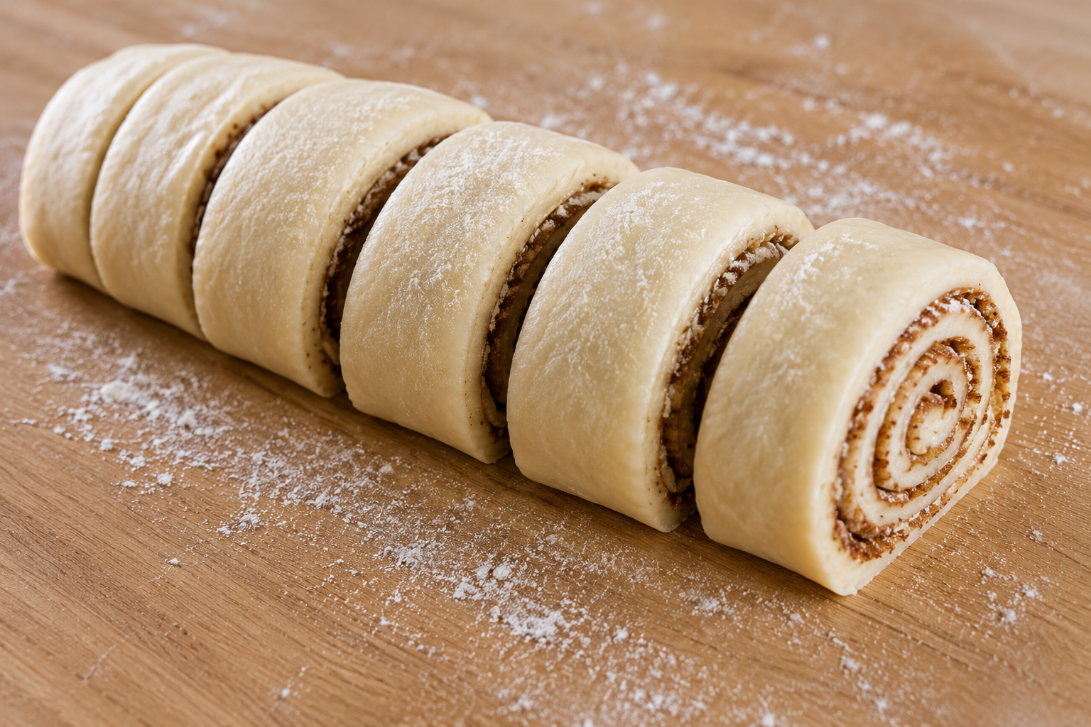 Rolls recién cortados antes de hornear